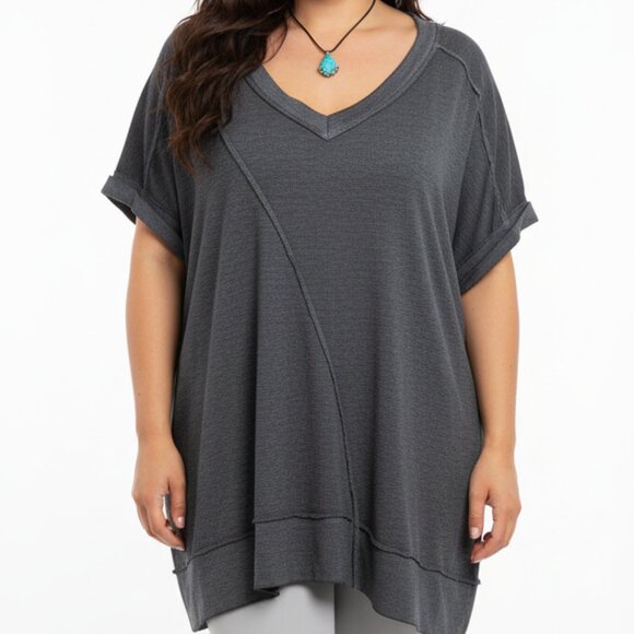NWT Calvin Klein Performance Asymmetrical Top 3X Gray V-Neck Short Sleeve - Picture 2 of 8